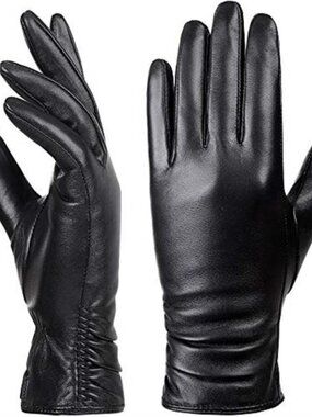 Womens Leather Gloves Winter Touchscreen Warm Driving Lambskin Leather Genuine